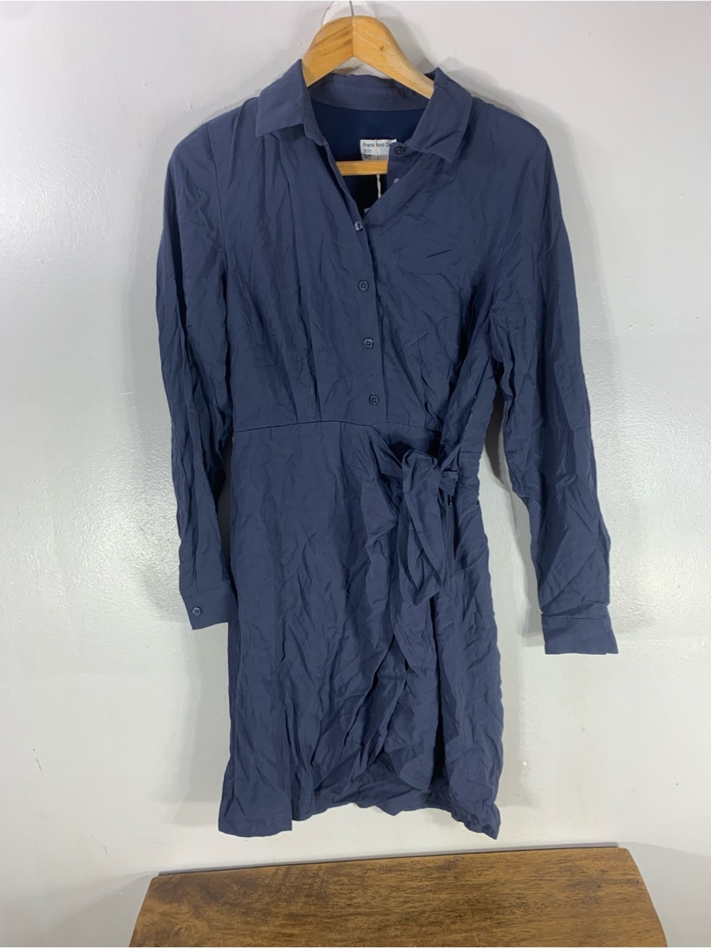 Frank And Oak Women’s Navy Blue Shirt Dress – S/P – Long Sleeve – Tie Wai